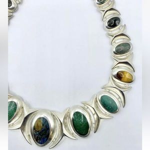 SOLD Vintage TAXCO Sterling silver multi gem necklace